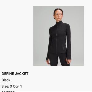 Lululemon Black define jacket! In excellent condition, no flaws. Size 0